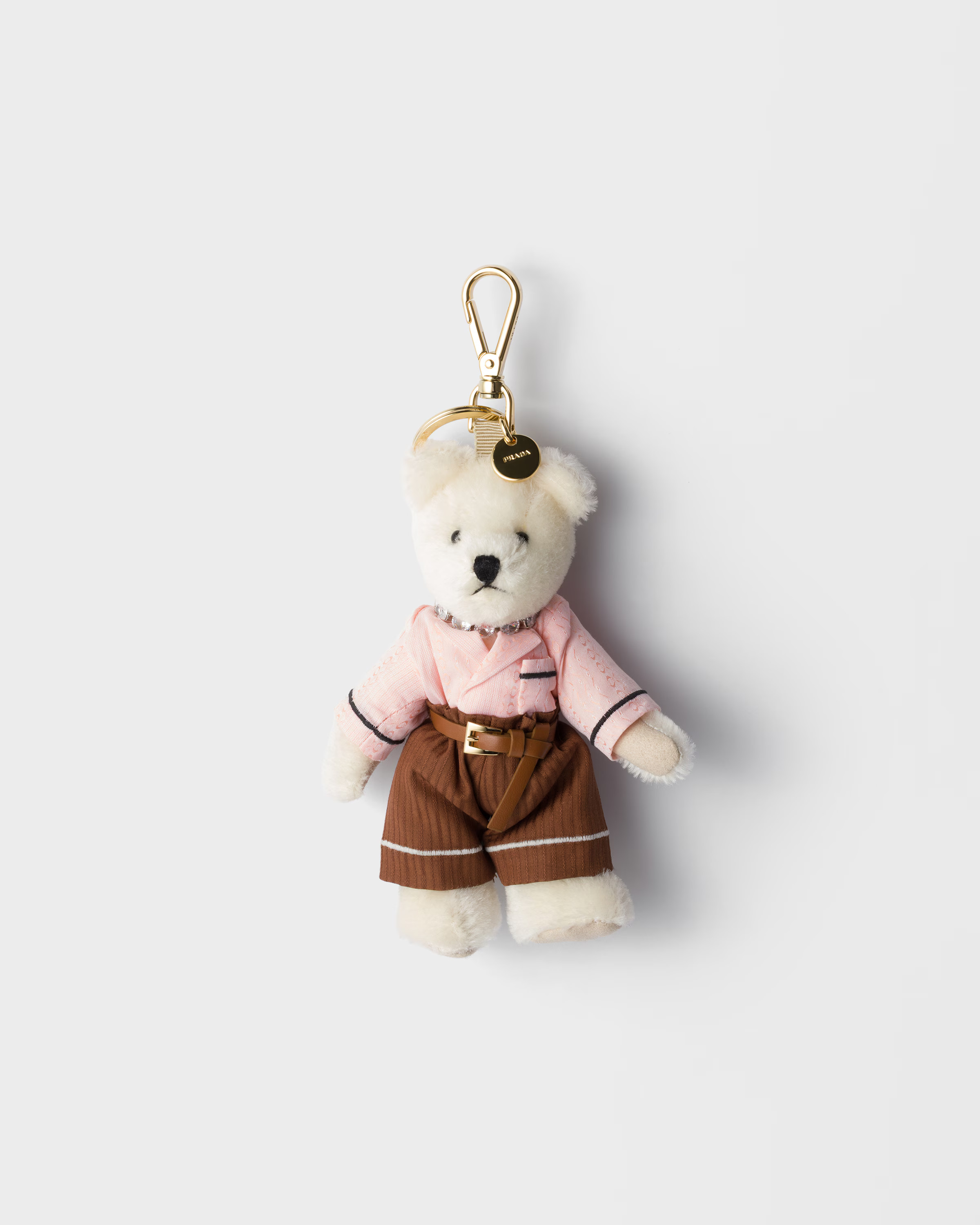 White/peach Teddy Bear Keychain Charm | PRADA | Prada UK