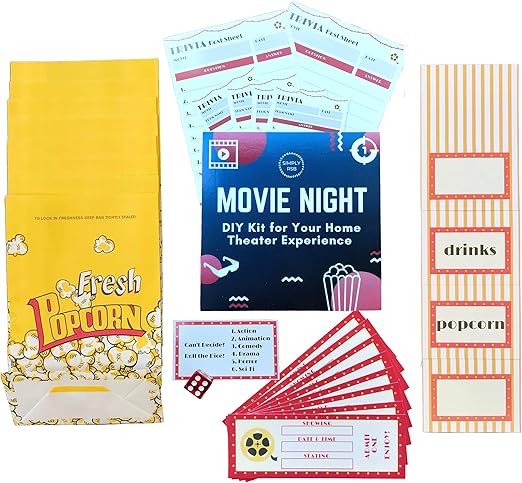 Deluxe Movie Night Décor DIY Kit - Concession Stand Decorations, Movie Tickets, Popcorn Bags, Tr... | Amazon (US)