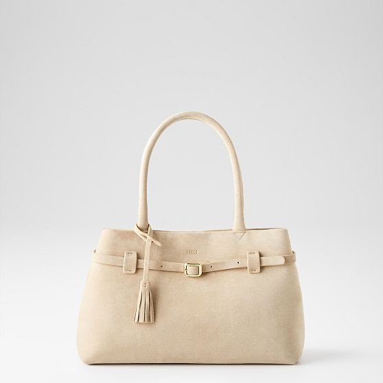 Isabella Belted Suede Handbag | Mark and Graham