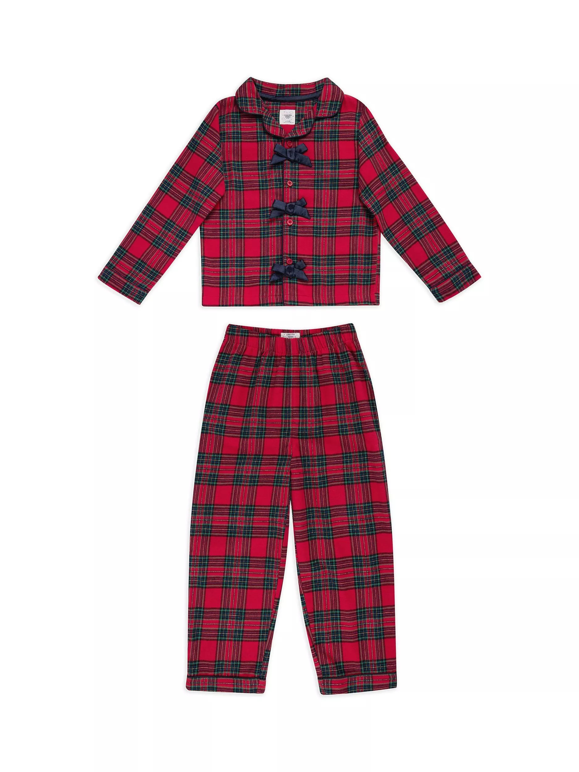 Chelsea Peers Kids' Organic Brushed Cotton Tartan Pyjama Set, Red | John Lewis (UK)