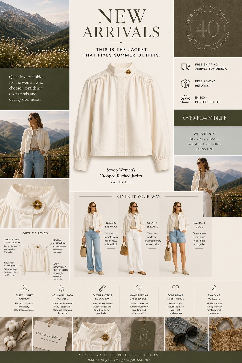 ✨Tap the bell, save and ❤️ for over 40 fashion, midlife style, midsize fashion and luxury looks for less. 

This jacket is a perfect example of Outfit Physics—and why some pieces instantly make everything look better.

It creates shape without being tight.

→ Lift: the structured collar and slight shoulder detail draw the eye up and give your upper body definition
→ Skim: the fabric falls away from the body so nothing clings or pulls across the midsection
→ Balance: the cropped length visually lengthens your legs and evens out proportions

That’s why it works with jeans, white pants, or even denim shorts…
it’s doing the shaping for you

It’s never your body, it’s the cut 🤍

👑"Helping you look good, feel good!" - Lindsey Denver

#LTKOver40 #LTKMidsize #LTKPlusSize