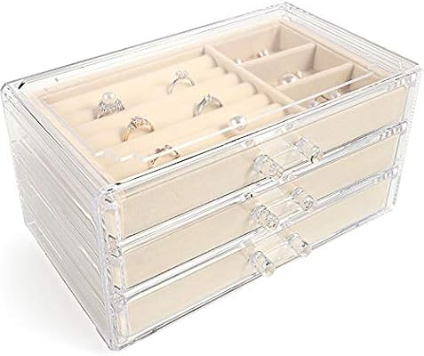 Jewelry Boxes for Women with 3 Drawers, Velvet Jewelry Organizer for Earring Bangle Bracelet Neck... | Amazon (CA)