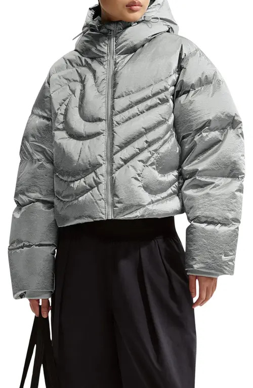 Nike Swoosh Series Water Resistant Therma-Fit Oversize Down Puffer Jacket in Silver/grey at Nordstrom, Size X-Small | Nordstrom