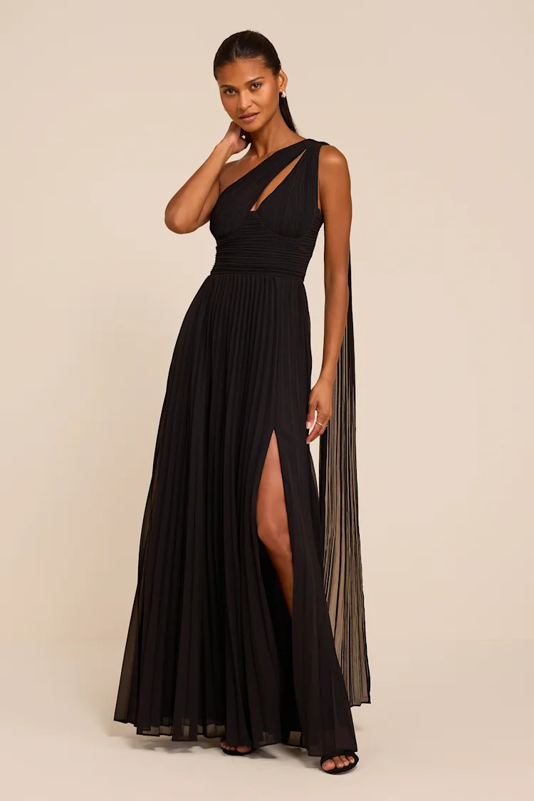 Rita Black One-Shoulder Maxi Dress | Lulus