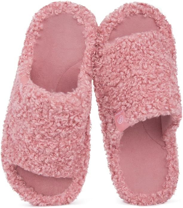 EverFoams Women's Fuzzy Open Toe Slippers Comfy Soft Memory Foam Indoor House Shoes | Amazon (US)