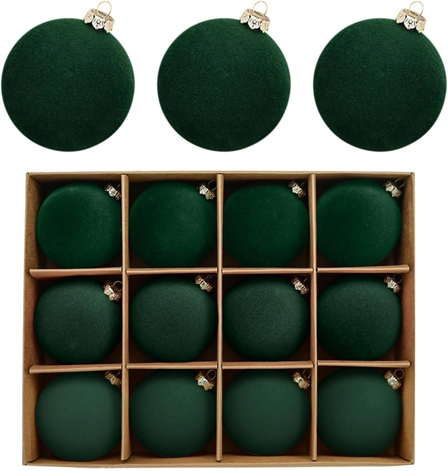 Velvet Christmas Ornaments Balls Set 12 Pcs Velvet Christmas Balls 2.4 Inch Flocked Christmas Tre... | Amazon (US)