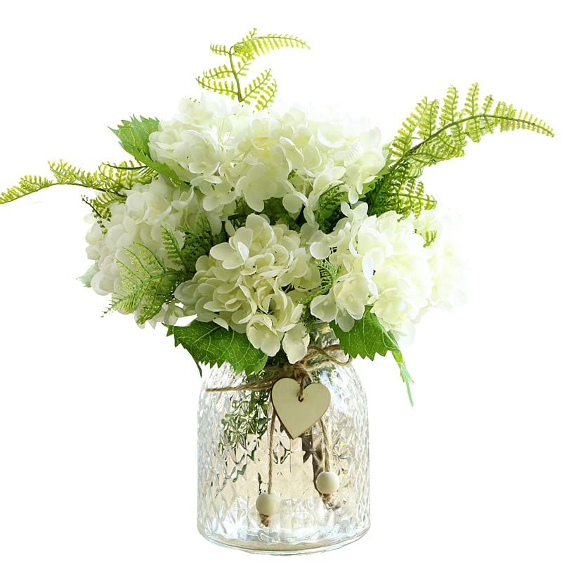 Artificial Flowers with Vase, Silk Hydrangea Flower Bouquet in Vase, Faux Flower Arrangement with... | Amazon (US)