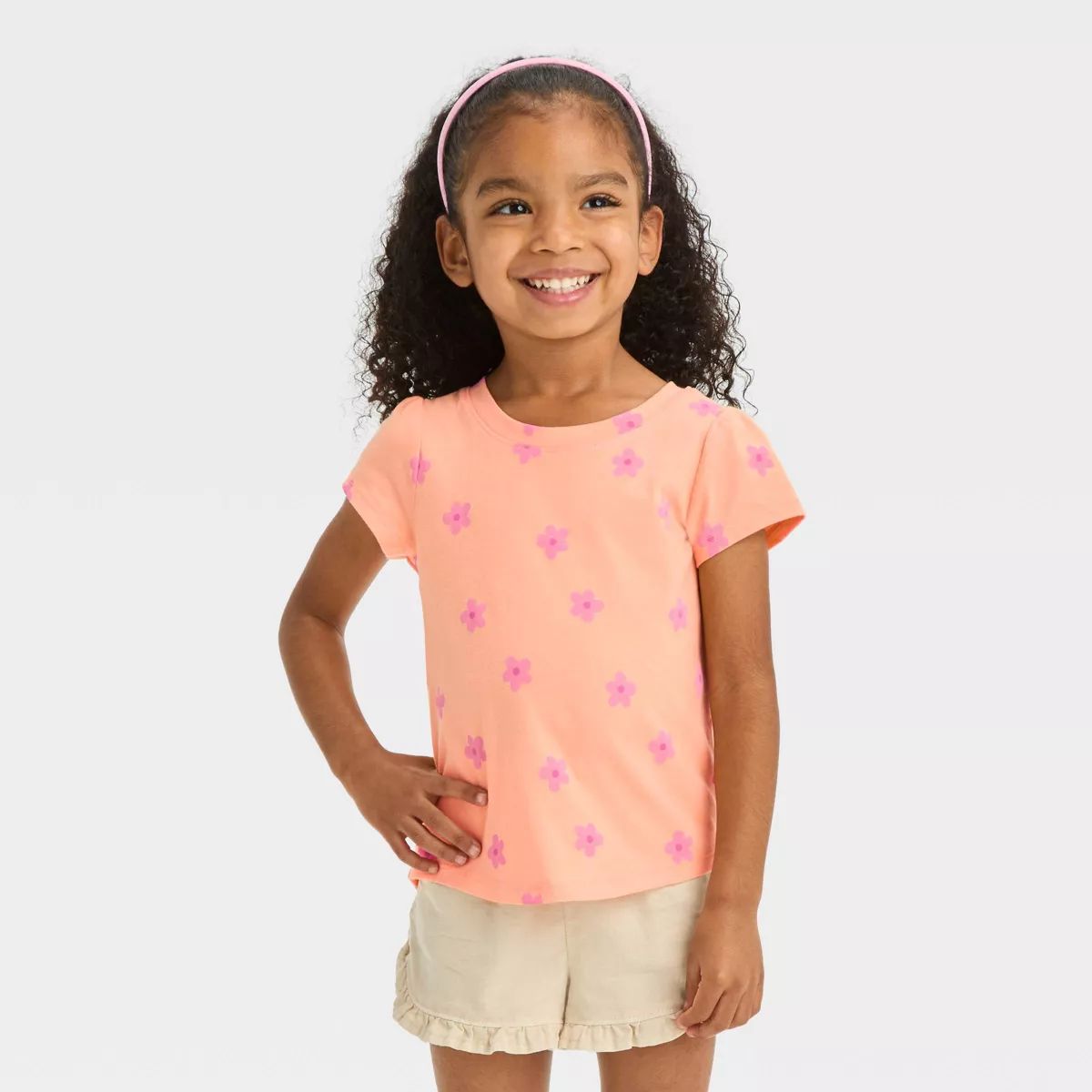 Toddler Girls' Daisy Short Sleeve T-Shirt - Cat & Jack™ Coral Orange 4T | Target