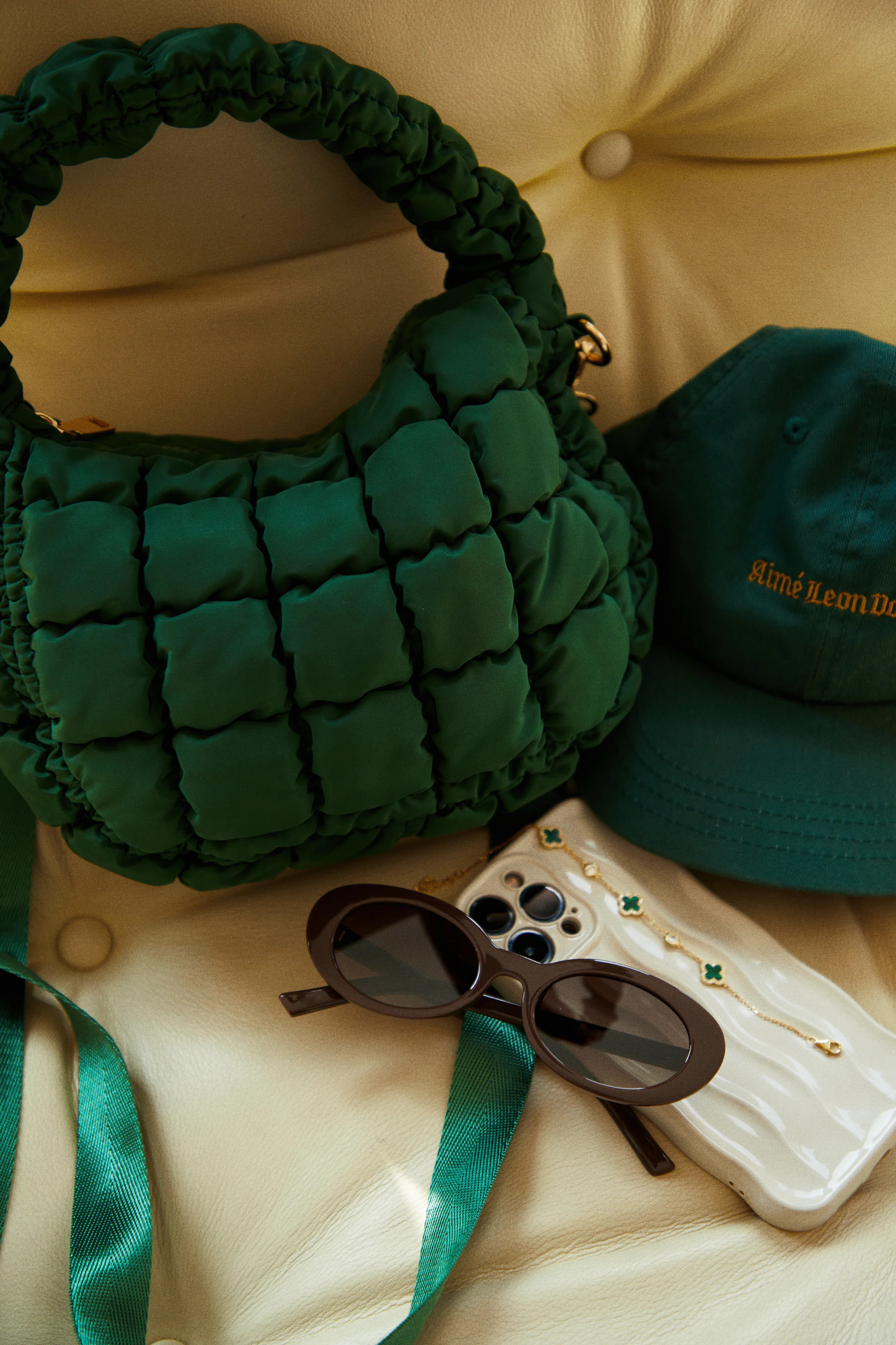 Miss Lola | Carya Green Quilted Crossbody Bag | MISS LOLA