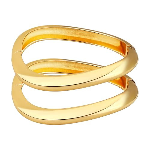 BONJOULRY 2PCS Chunky Gold Cuff Bangle Bracelets Stack for Women Non Tarnish Trendy, 14K Gold Plated Irregular Open Wide Hinged Thick Chain Wrap Bangles Bracelet Set Arm Jewelry Gifts | Amazon (US)