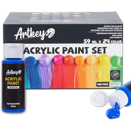 Artkey Acrylic Paint Set, 24 Colors 2 oz/59 ml Acrylic Paint Kit for Professional Artists & Beginners – Craft & Art Supplies for Canvas, Wood, Fabric, Rock, Leather, Ceramic, Glass, Easter Egg | Amazon (US)
