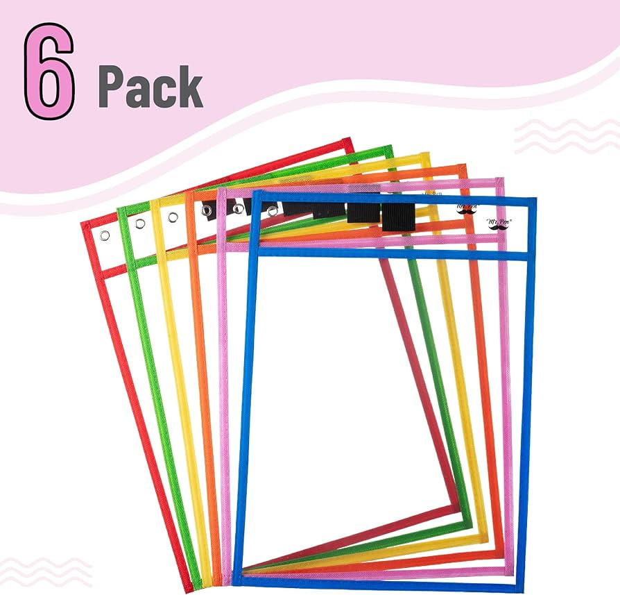 Mr. Pen- Dry Erase Pocket Sleeves, 10 x 14 Inch, 6 Pack, Colorful, Plastic,Reusable, Clear, Class... | Amazon (US)