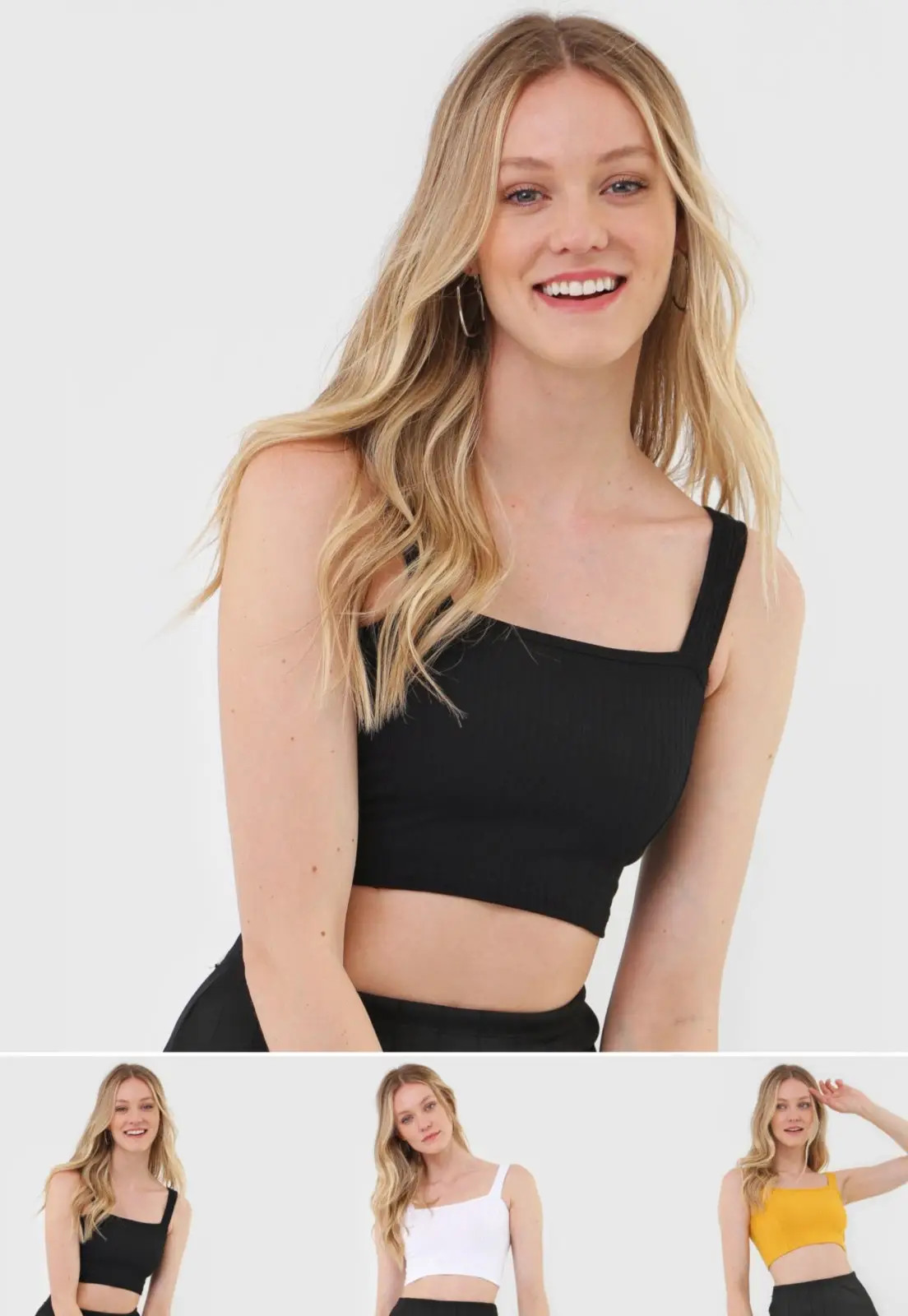 Kit 3 Croppeds Salvatore Top Faixa Comfy Malha Canelada Preto, Branco e Mostarda | Dafiti (BR)