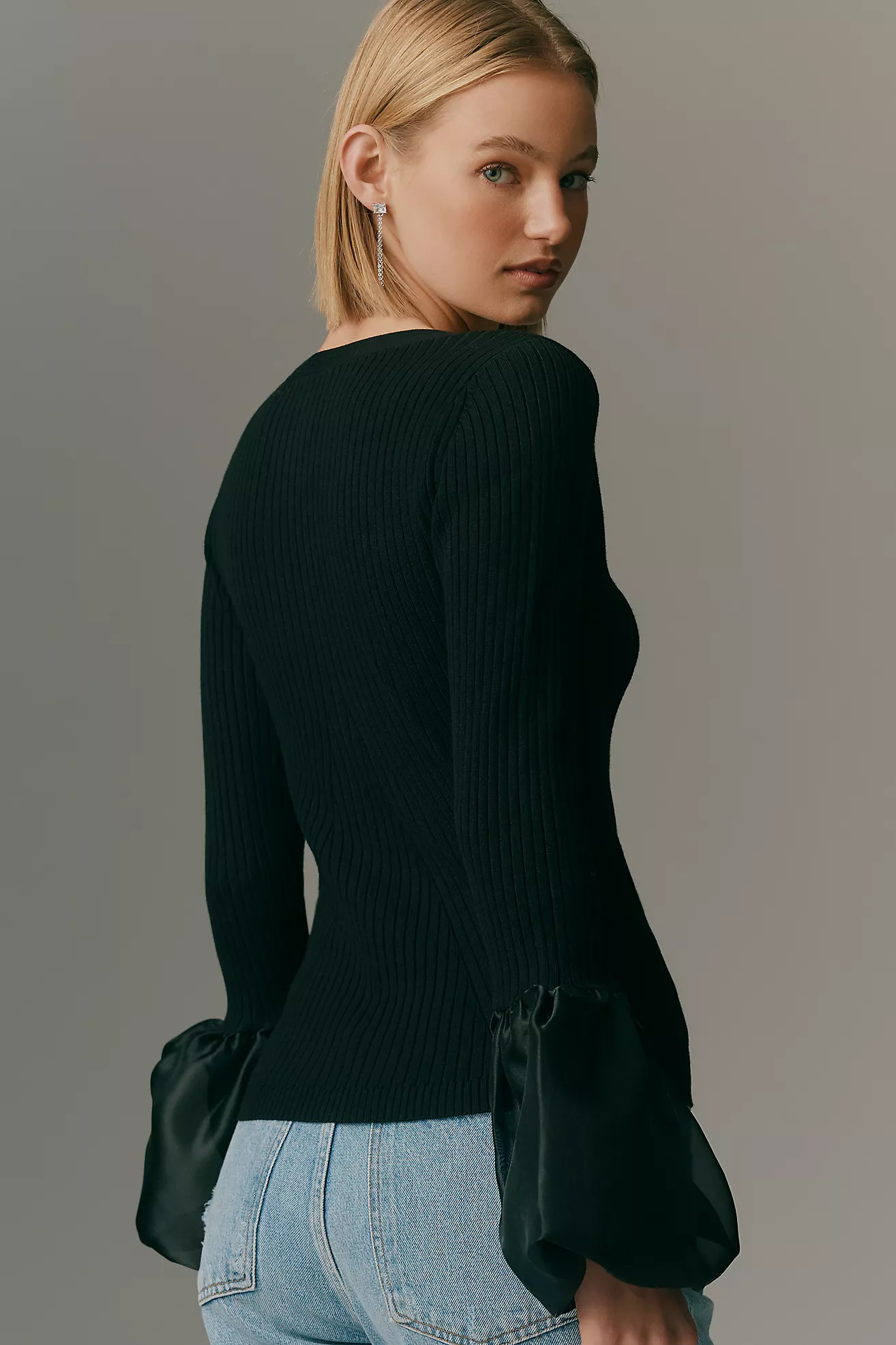 Maeve Long-Sleeve Organza Cuff Sweater | Anthropologie (US)