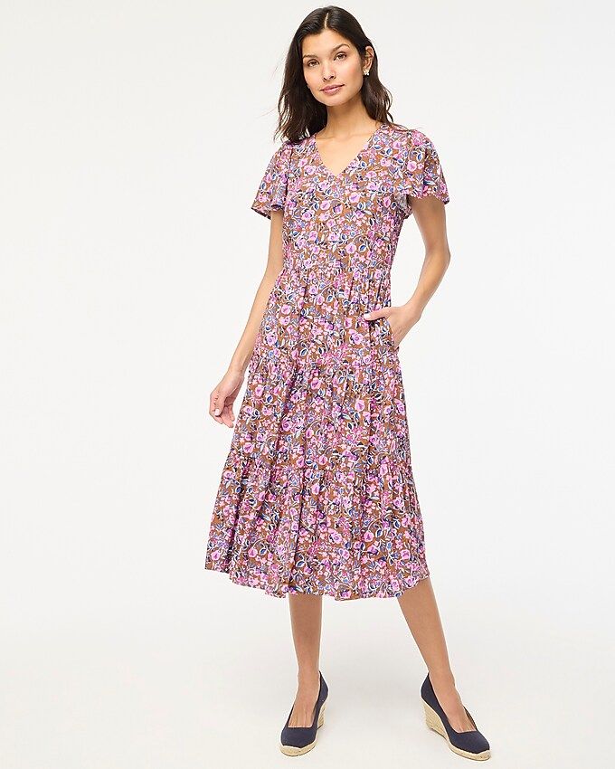 Flutter-sleeve tiered midi dress | J.Crew Factory