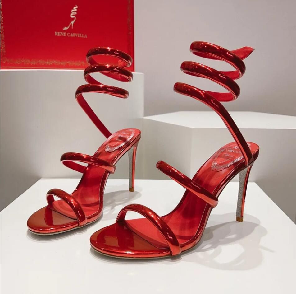 new Cleo Mirror leather stiletto heel sandals 95mm Rhinestone dress shoes Fashion high heels Even... | DHGate