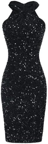 GRACE KARIN Sequin Dress for Women Sleeveless Sparkly Glitter Halter Dress Bodycon Mini Club Dres... | Amazon (US)