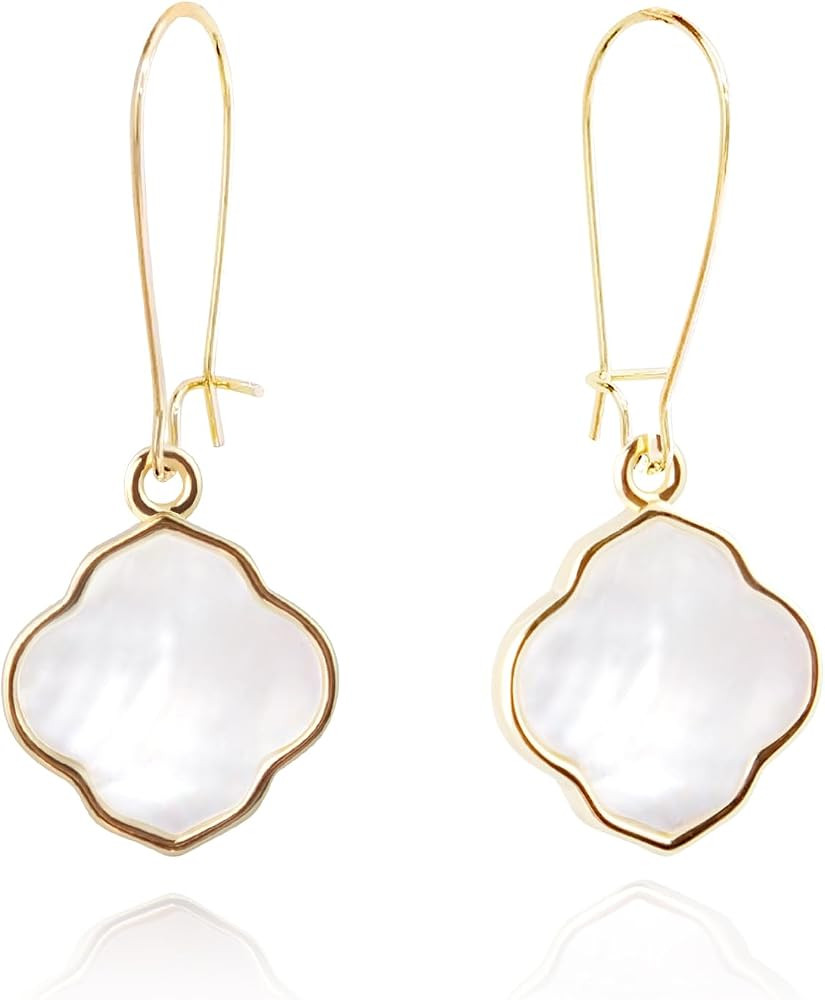 Earrings for Women14K Gold Drops Dangle Pendant Natural Stone Natural shell of Pearl Earrings Han... | Amazon (US)