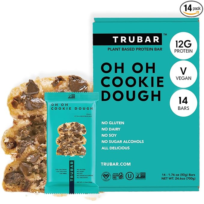 TRUBAR Vegan Protein Bar, Oh Oh Cookie Dough, Gluten Free, Plant Based Protein, Dairy Free, Non G... | Amazon (US)