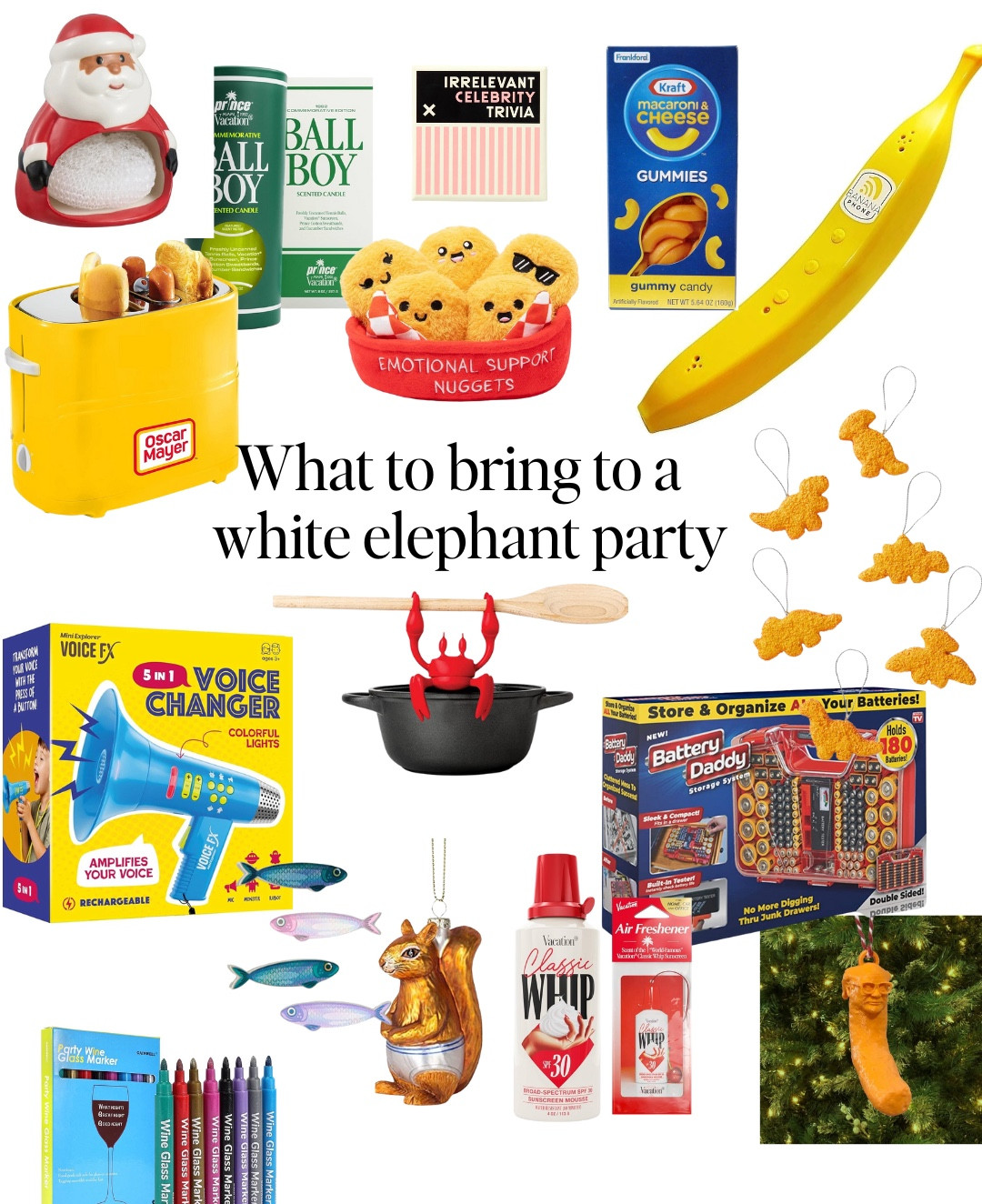 White elephant exchange gift ideas. 

Possibly my favorite holiday party game.  I do love the good version where you get actual good presents but this is so fun. 

Holiday gift ideas, sticking stuffers, gag gifts, funny gifts, holiday party

#LTKGiftGuide #LTKParties #LTKHoliday

#LTKHoliday #LTKGiftGuide #LTKSeasonal