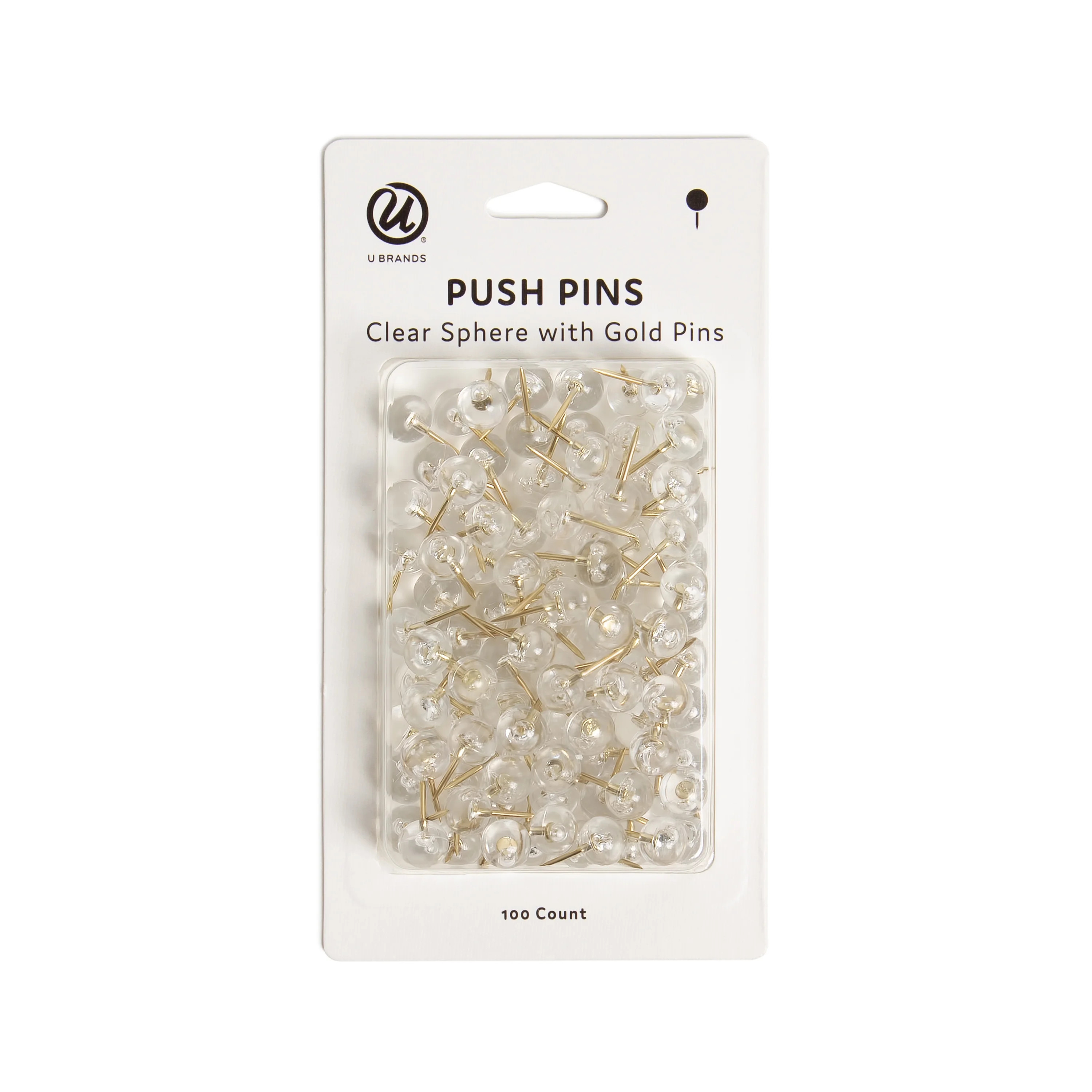 U Brands Clear Sphere Push Pins, Gold Finish Steel, 100 Count, 3146U | Walmart (US)