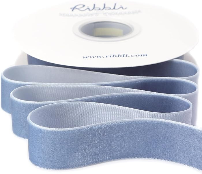 Ribbli Dusty Blue Velvet Ribbon 1 Inches Continuous10 Yard Spool Blue Christmas Ribbon for Gift W... | Amazon (US)