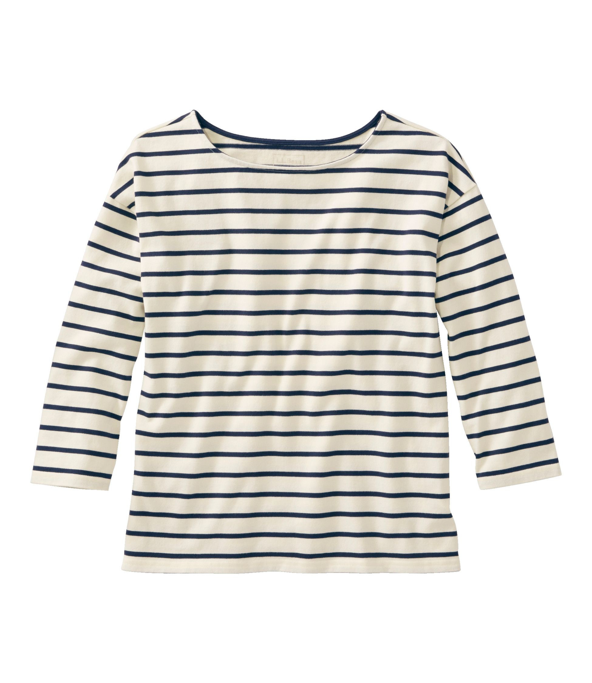 Women's Heritage Mariner Top, Boatneck Three-Quarter-Sleeve Stripe Sailcloth/Classic Navy Large, Cotton L.L.Bean | L.L. Bean