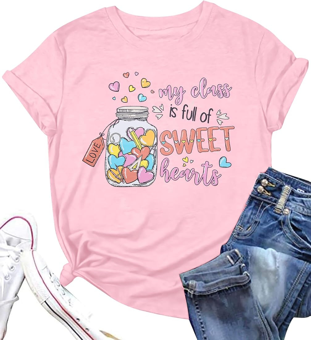 Valentines Day Teacher Shirts Women: My Class is Full of Sweet Hearts T Shirt Valentines Gifts Sh... | Amazon (US)