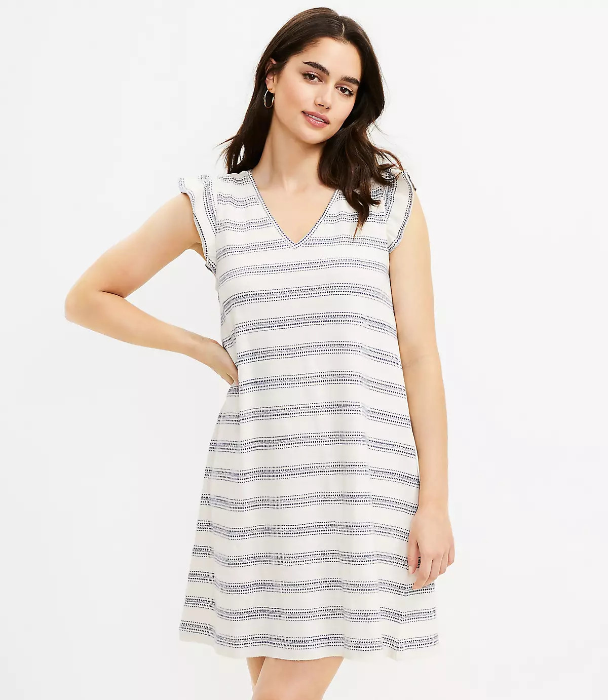 Ruffle Sleeve V-Neck Swing Dress | LOFT