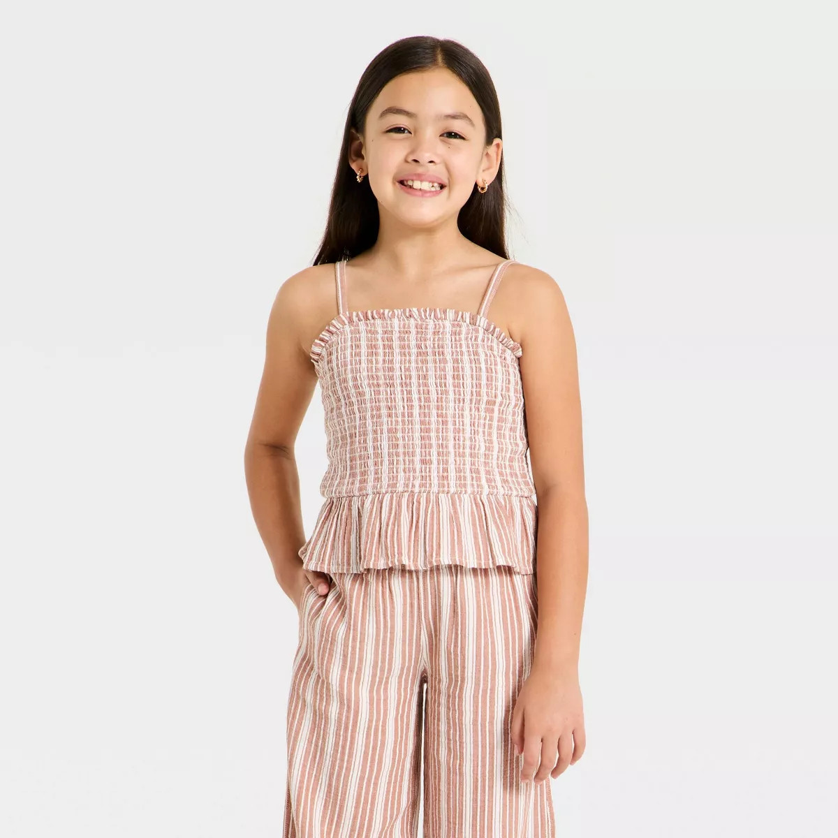 Girls' Striped Woven Tank Top - Cat & Jack™ Tan M | Target
