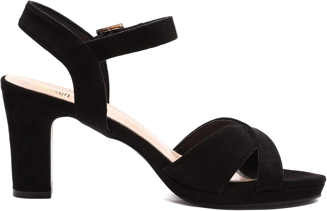 DREAM PAIRS Women’s Open Toe Ankle Strap Sparkly Strappy Chunky Heel Pump Sandals | Amazon (US)