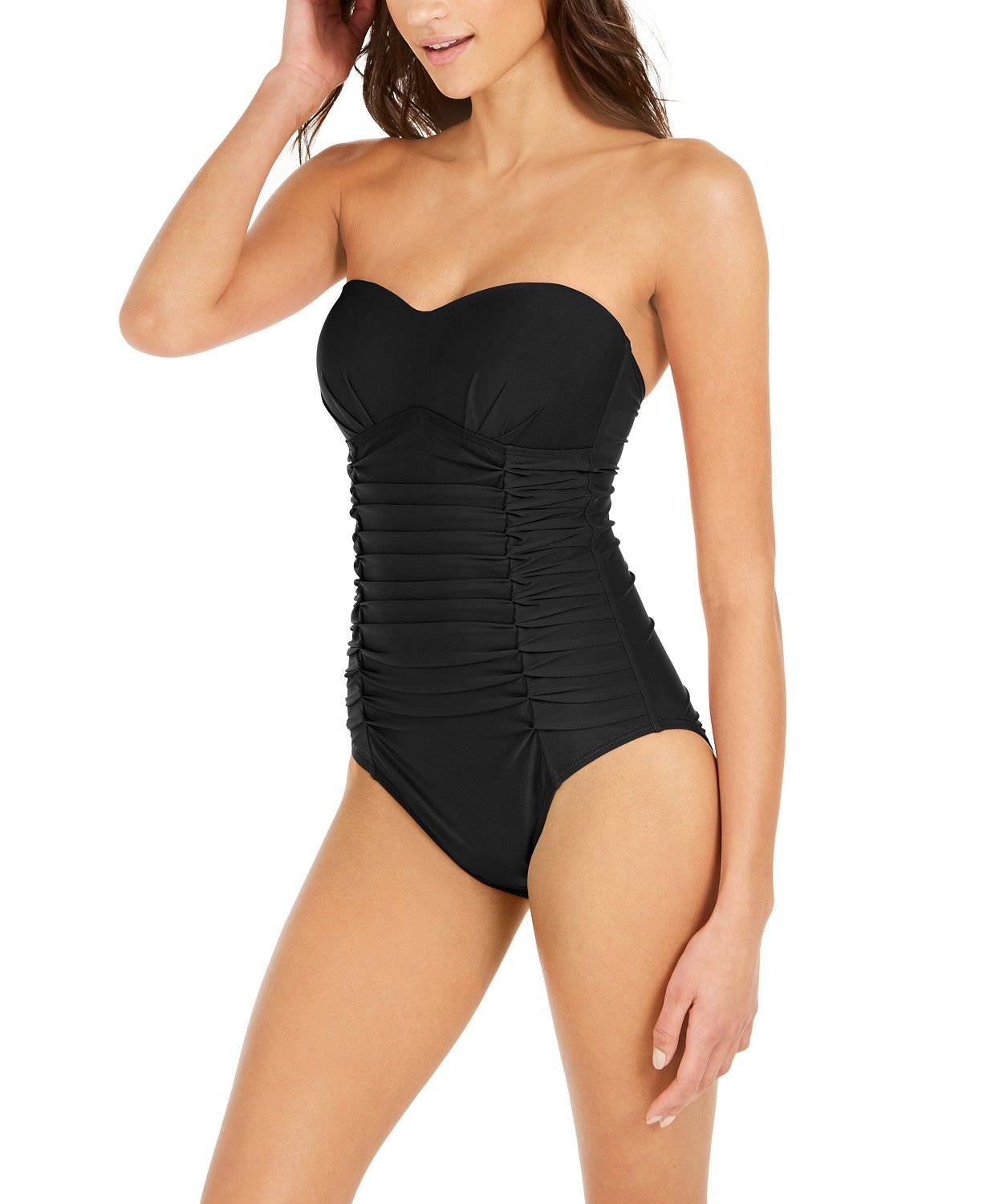 Liquid Pleated Bandeau Tummy Control One-Piece Swimsuit | Macys (US)