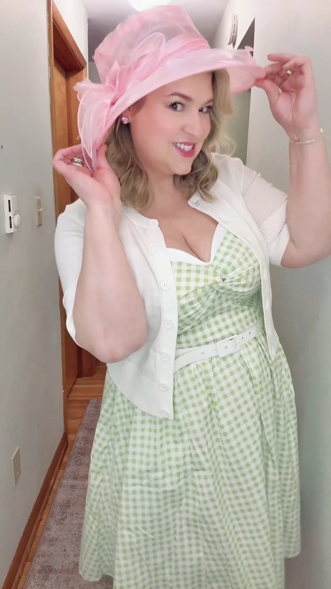 Derby ready in this fun getup for a night at the races fundraiser! Gingham Dress, fancy curls and a little hat! Pink and Green go good together 😉 

#LTKMidsize #LTKootd #LTKgrwm