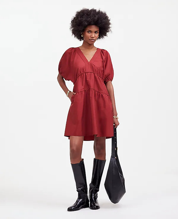Puff-Sleeve Mini Dress in Poplin | Madewell | Madewell
