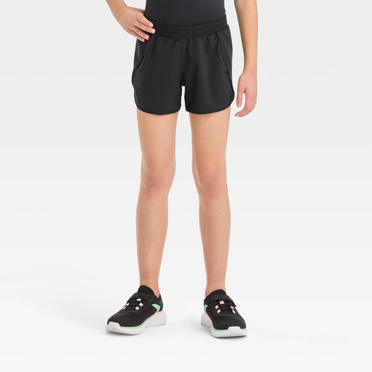 Girls' Run Shorts - All In Motion™ Black M: High Rise Fit, Lightweight Woven Fabric | Target