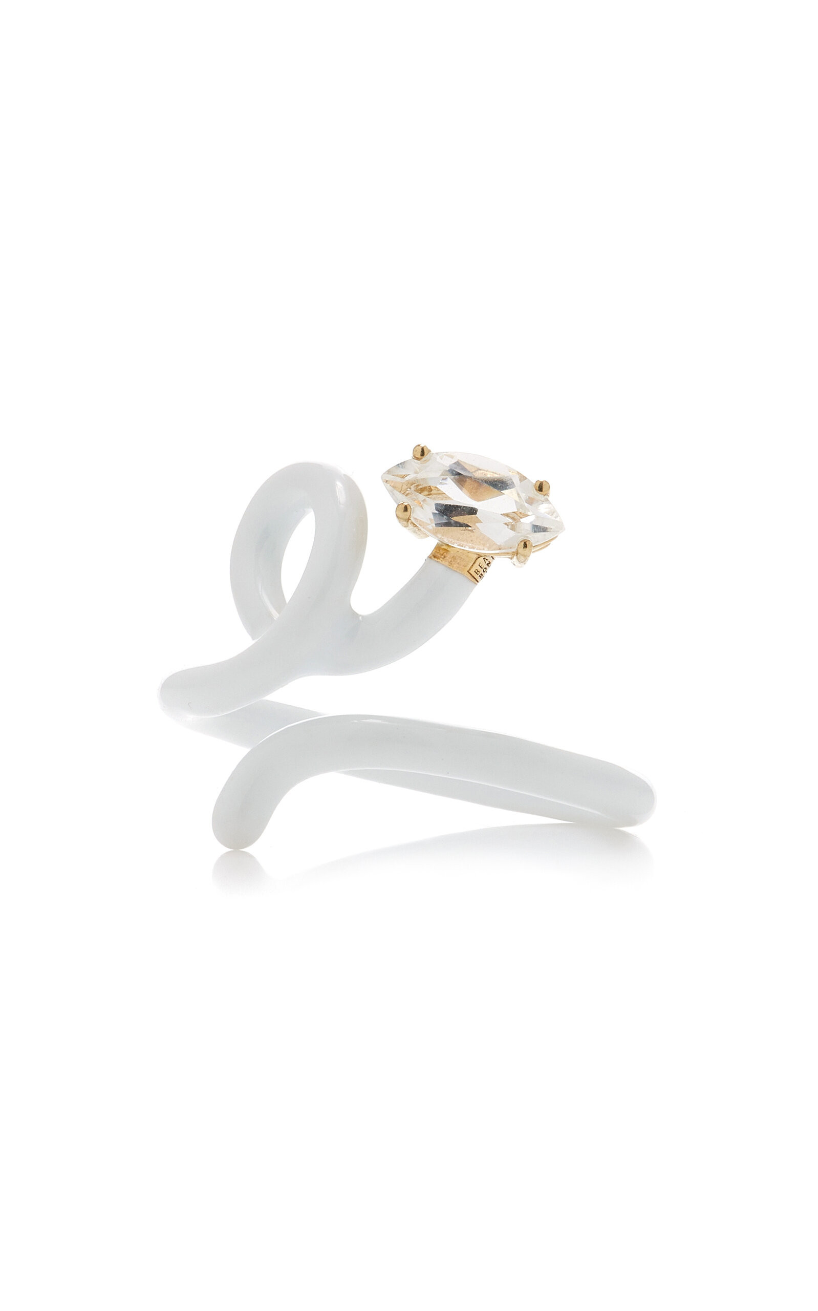 Bea Bongiasca - Baby Vine Enameled 9K Yellow Gold; Silver Crystal Ring - White - US 7.5 - Moda Operandi - Gifts For Her | Moda Operandi (Global)