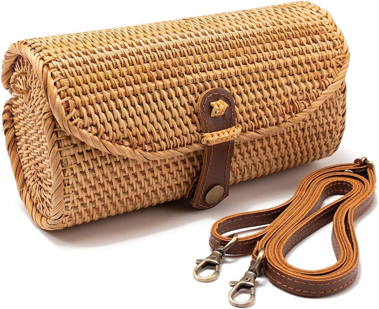 Aviboo Handwoven Rattan Straw Crossbody Bags for Women with Adjustable Two-Layer Genuine Leather ... | Amazon (US)