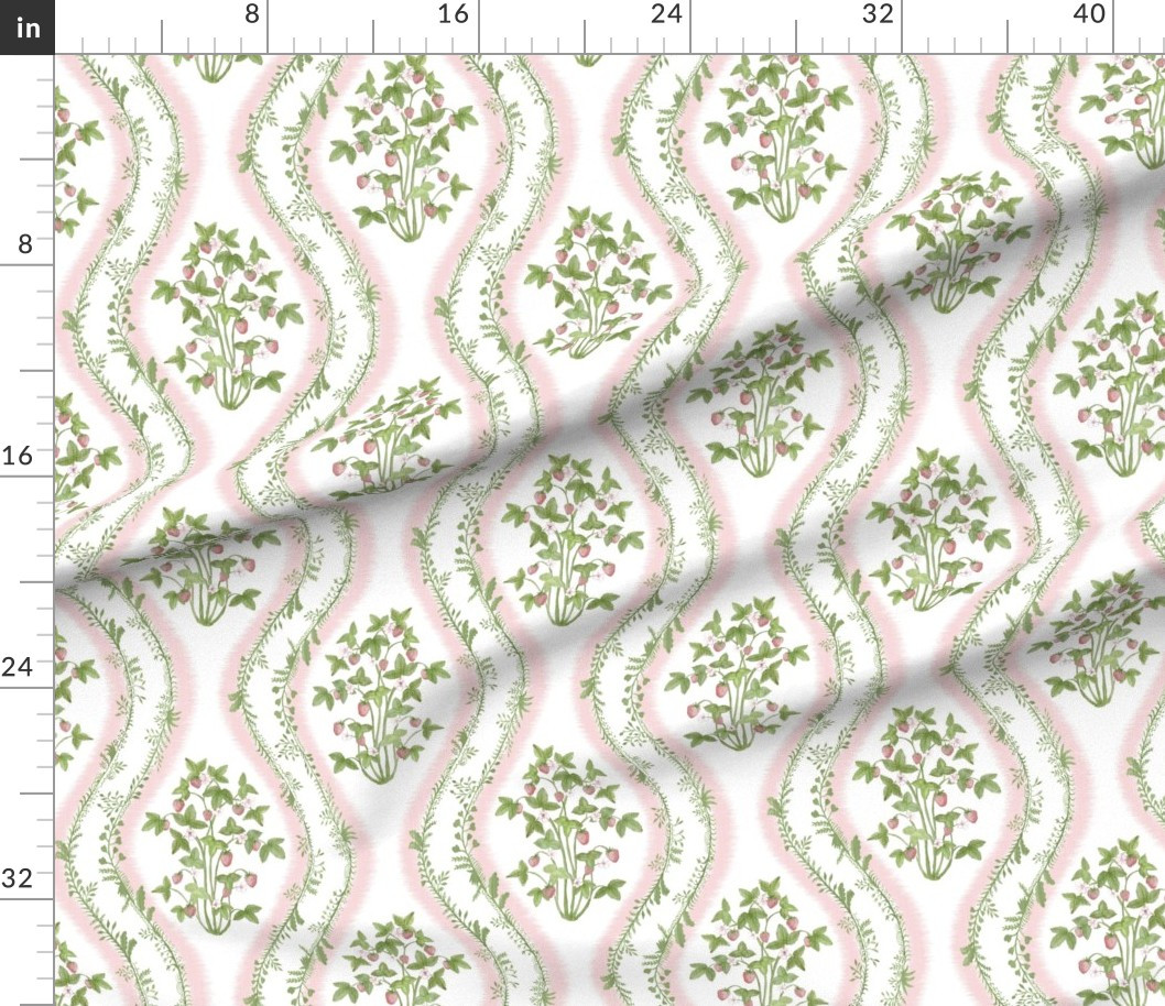 Fabric in 2 Strawberry Stripe Pink and Green Pink Outer Stripe | Spoonflower