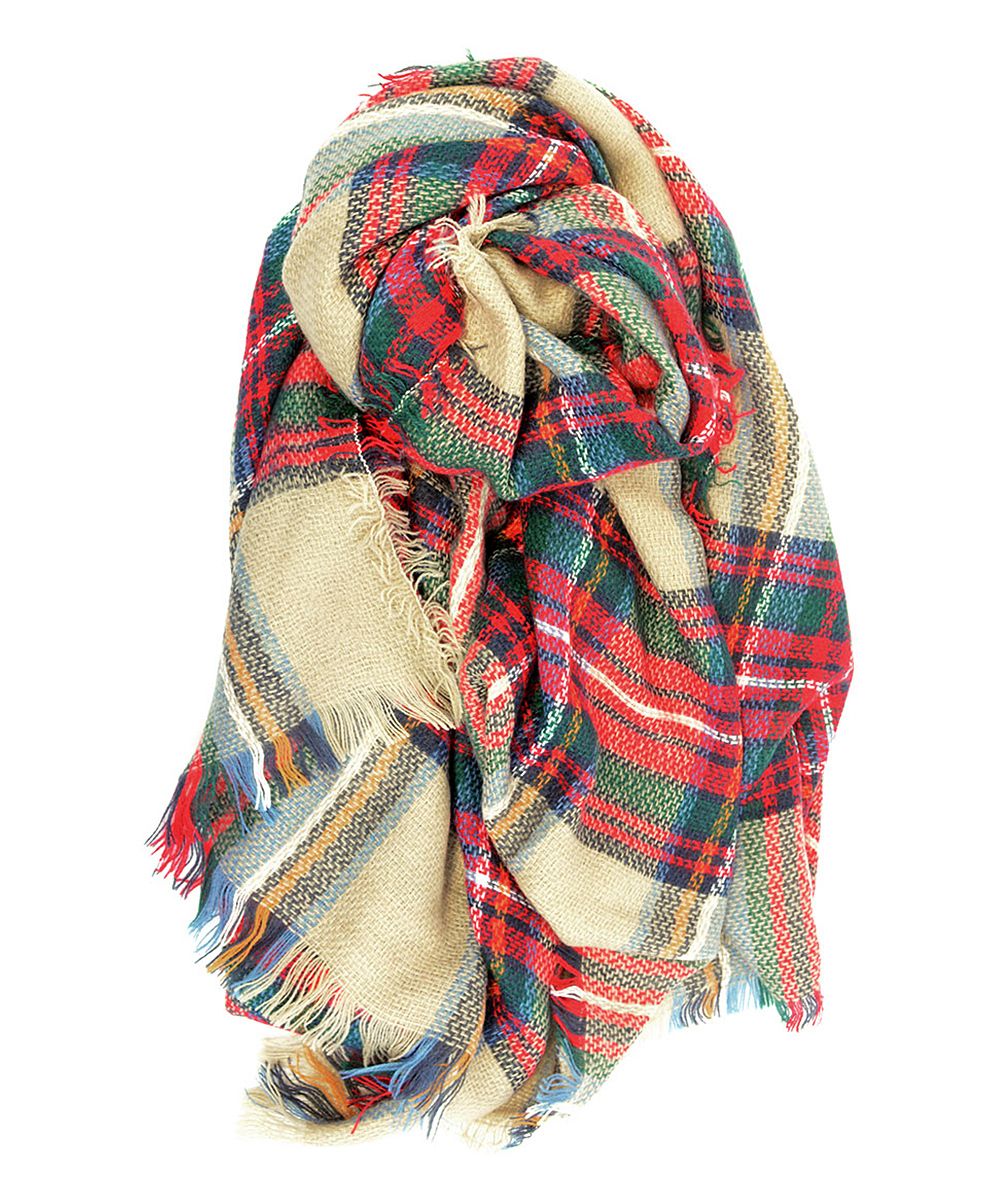 Joy Susan Women's Cold Weather Scarves CAMEL - Camel & Red Plaid Scarf | Zulily