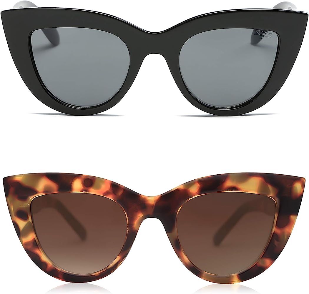 SOJOS 2 Pack Retro Vintage Cateye Sunglasses for Women UV400 Mirrored Lens SJ2939 | Amazon (US)