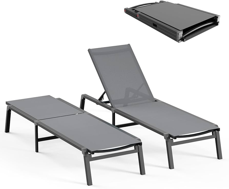 Ciokea Patio Chaise Lounge Chair, Foldable Lounge Chair for Outside, Aluminum Chairs Set of 2 wit... | Amazon (US)