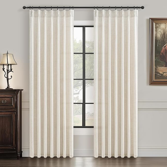 Pinch Pleat Thick Linen Viral Curtains 84 Inch Length 2 Panels Set for Living Room,Cream Beige Ne... | Amazon (US)