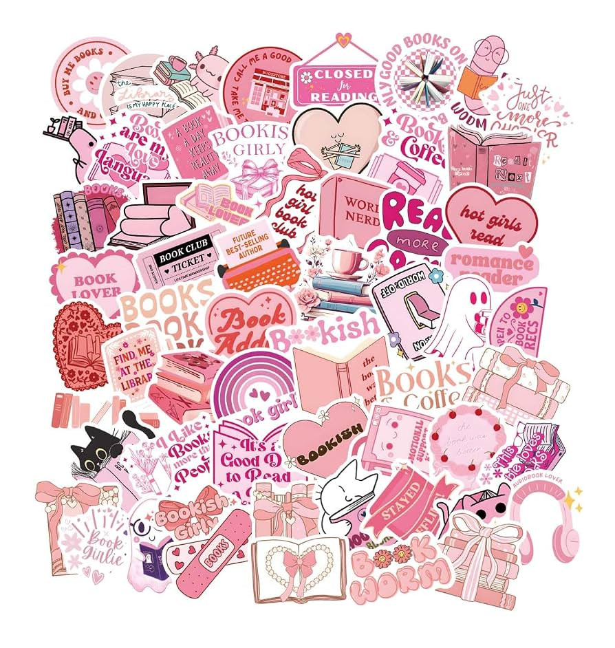 Pink Bookish Stickers 61pcs, Book Stickers for Kindle, Pink Stickers Aesthetic Kindle Stickers, G... | Amazon (US)
