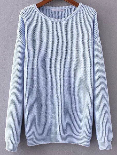 Blue Ribbed Drop Shoulder Sweater | SHEIN