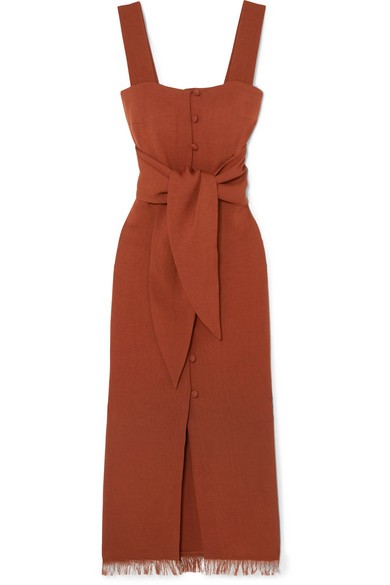 Nanushka - Riley Tie-front Canvas Midi Dress - Brick | NET-A-PORTER (US)