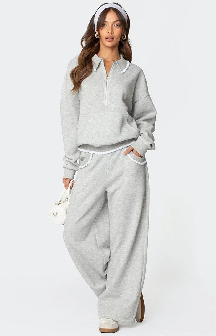 Edikted Women's Ashtin Ruffle Trim Sweatpants in Heather Grey - Size XS | PacSun