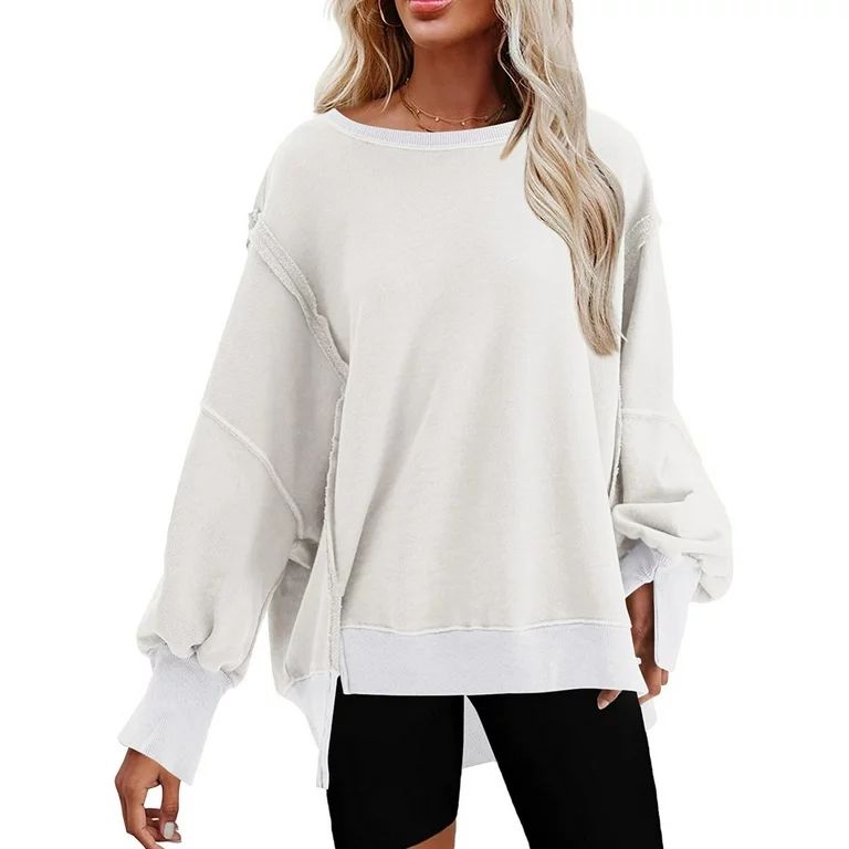 Dokotoo Womens Oversized Sweatshirt Crew Neckline Long Sleeve Pullover Sweatshirts Drop Shoulder ... | Walmart (US)