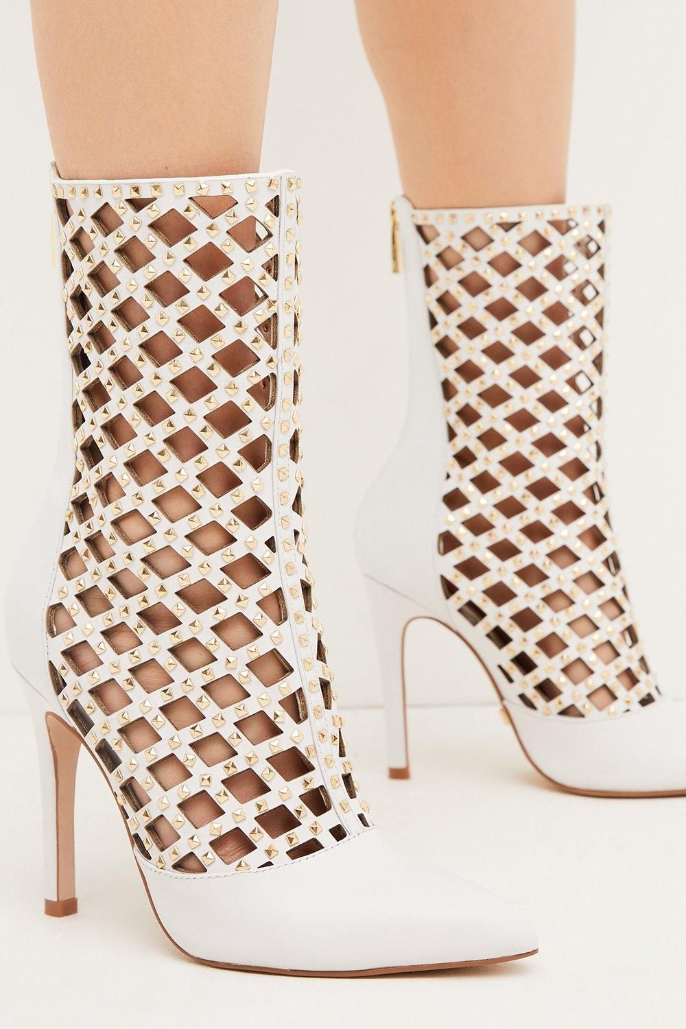 Leather Studded Caged Ankle Boot | Karen Millen US