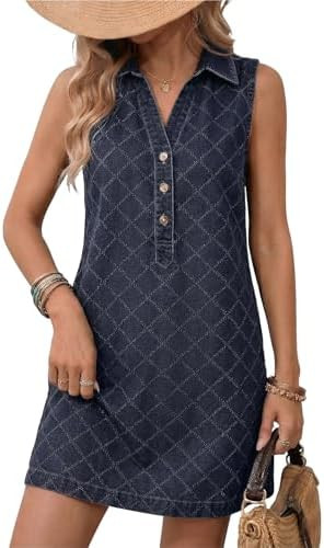 Dokotoo Denim Dress for Women Summer Casual Sleeveless V Neck Button Mini Jean Dersses with Pocke... | Amazon (US)