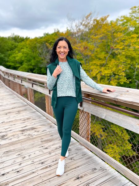 Cute fall activewear outfit on sale! I was so impressed with these green high-waisted leggings that I immediately ordered them in navy as well! The fit is great, material is durable, and they have pockets. I also ordered this long sleeve Pima top in another print because I love it so much and it’s extremely affordable for Pima. Layered a green crewneck sweatshirt in top to complete this comfy and casual look.

Crewneck sweatshirt: fits TTS, I’m wearing a small
Long sleeve top: fits TTS, wearing a small, could size down to XS for a more fitted look
Leggings: Fit TTS, wearing a petite small 

Classic style, preppy, athleisure, activewear, active outfit, mom style, casual ootd, comfy, leggings, athletic, fall fashion, Lands’ End, sale #sale #activewear #comfy #casual #momstyle 

#LTKsalealert #LTKfindsunder50 #LTKSeasonal